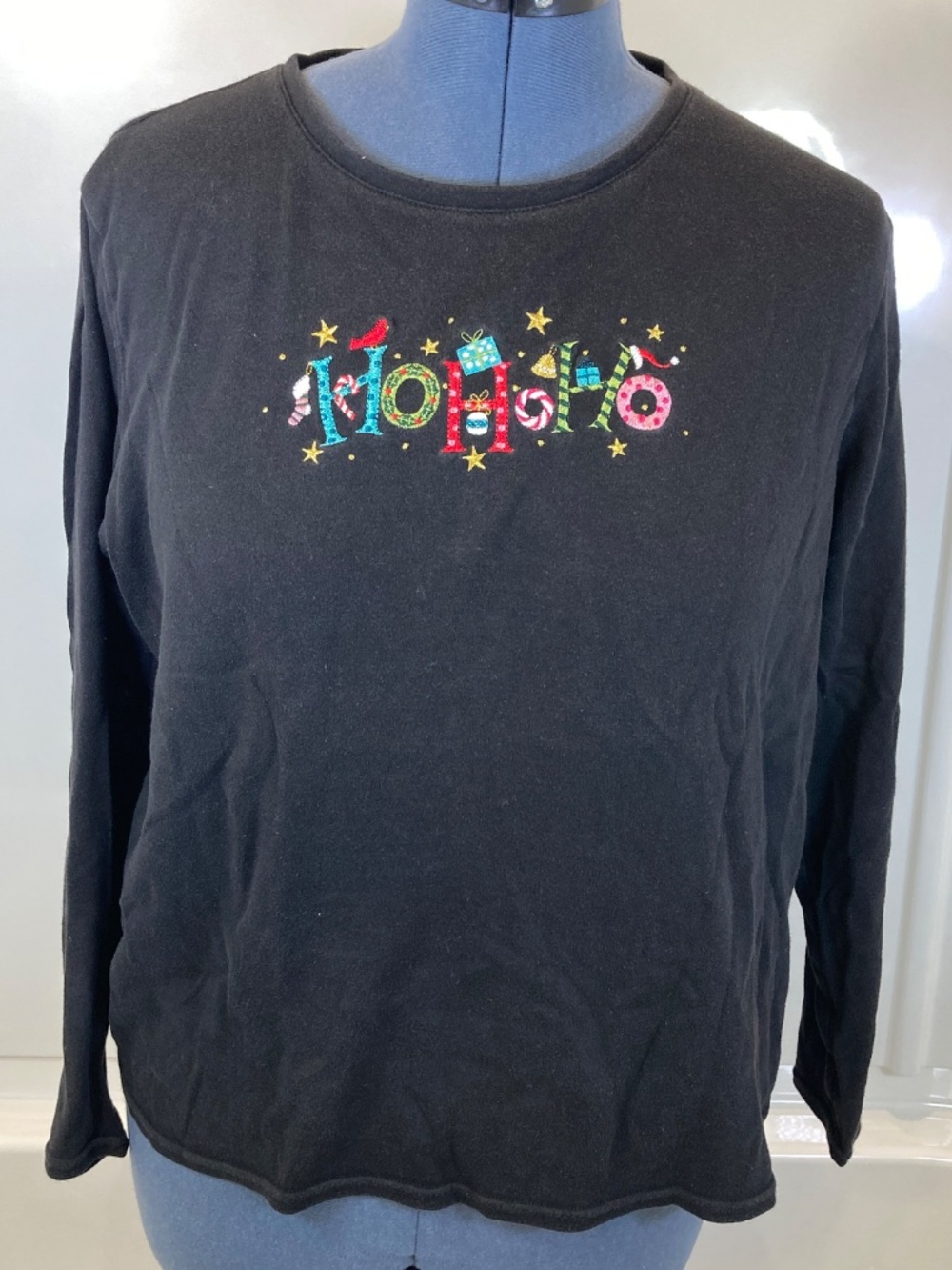 Christmas Black Long Sleeve Shirt Sz XL Embroidered Embellishments From Target